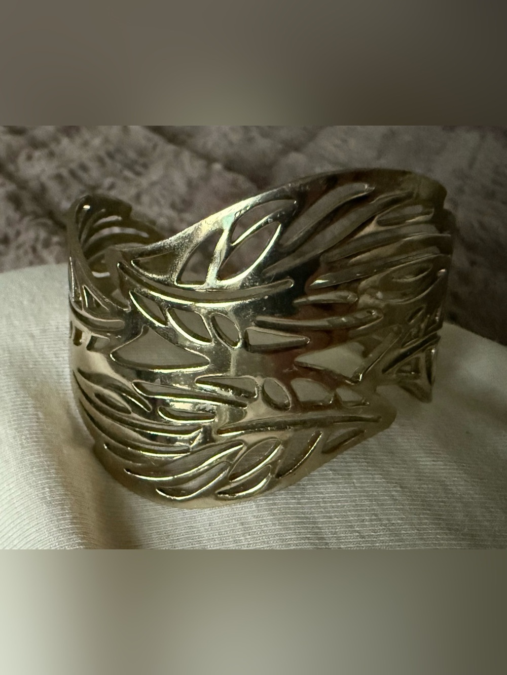 Gold Tone Leaf Cutout Cuff Bracelet - Women Jewelry